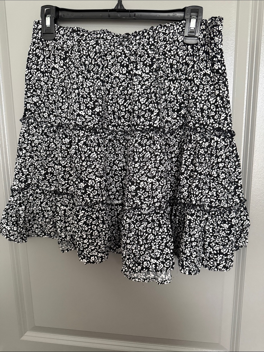 Black & White Floral Ruffle Skater Skirt